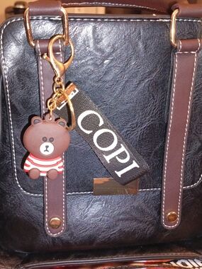 COPI Black & Brown Women’s Satchel Bag with Bear Key Charm